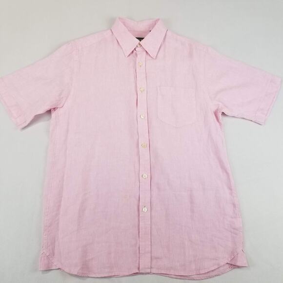 Orvis Shirt Mens Medium Pink 100% Linen Short Sleeve Button Front Summer Casual - Picture 5 of 11